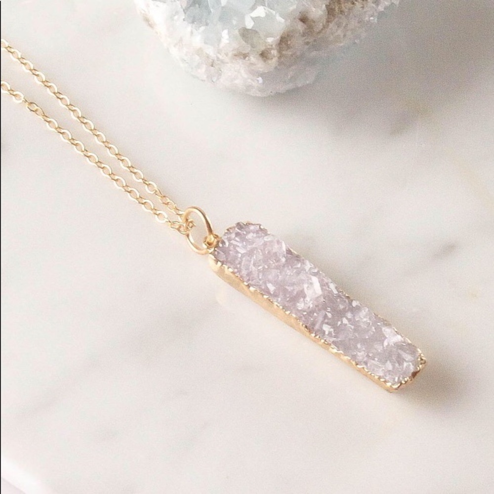 Natural Druzy Bar Necklace